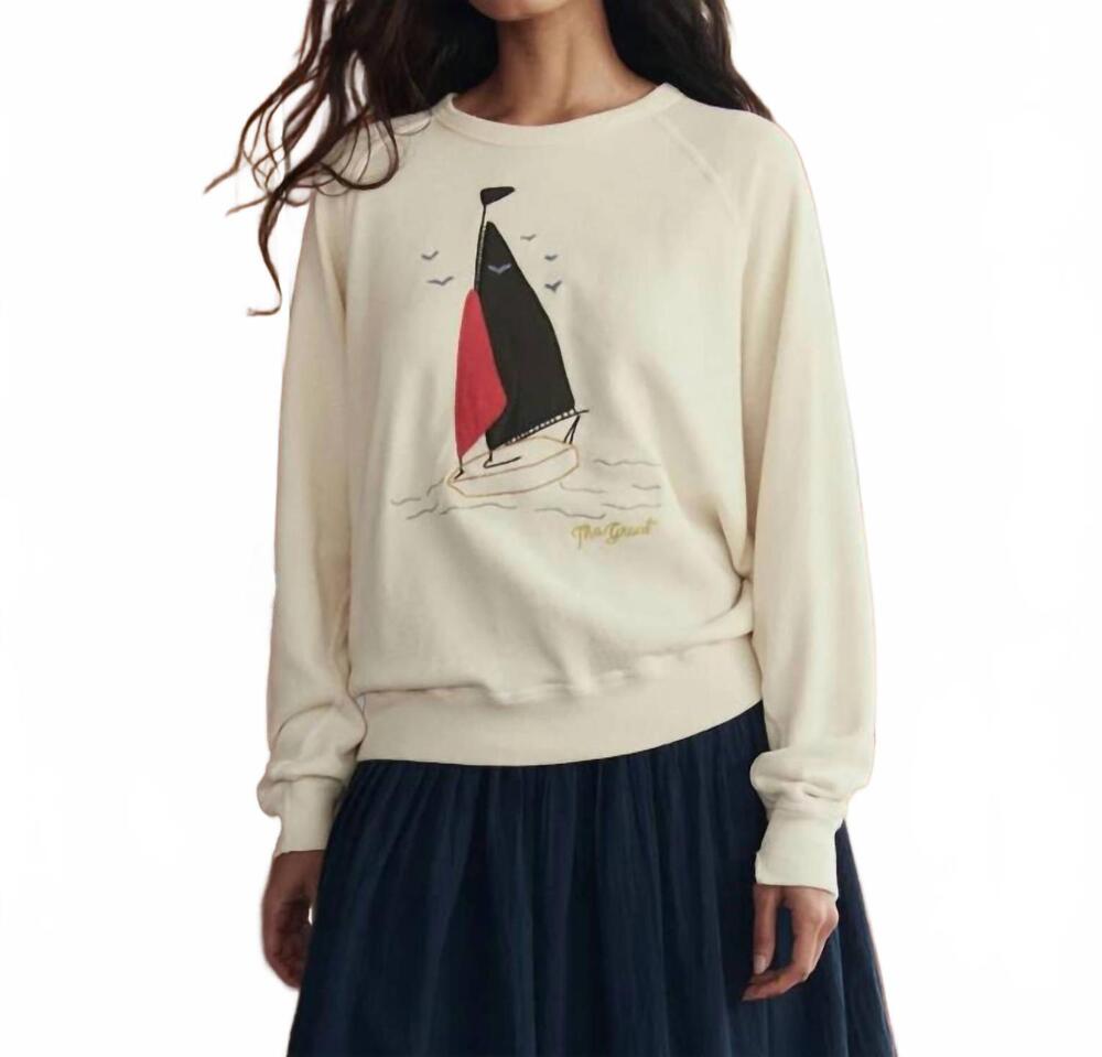NEW THE GREAT. sailing boat crew neck sweatshirt in washed white